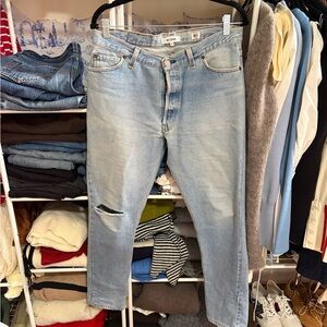 Re/Done Light Blue Distressed straight Jeans